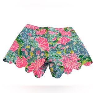 Lilly Pulitzer Blue Floral Scalloped Shorts with Pink & Green Print
